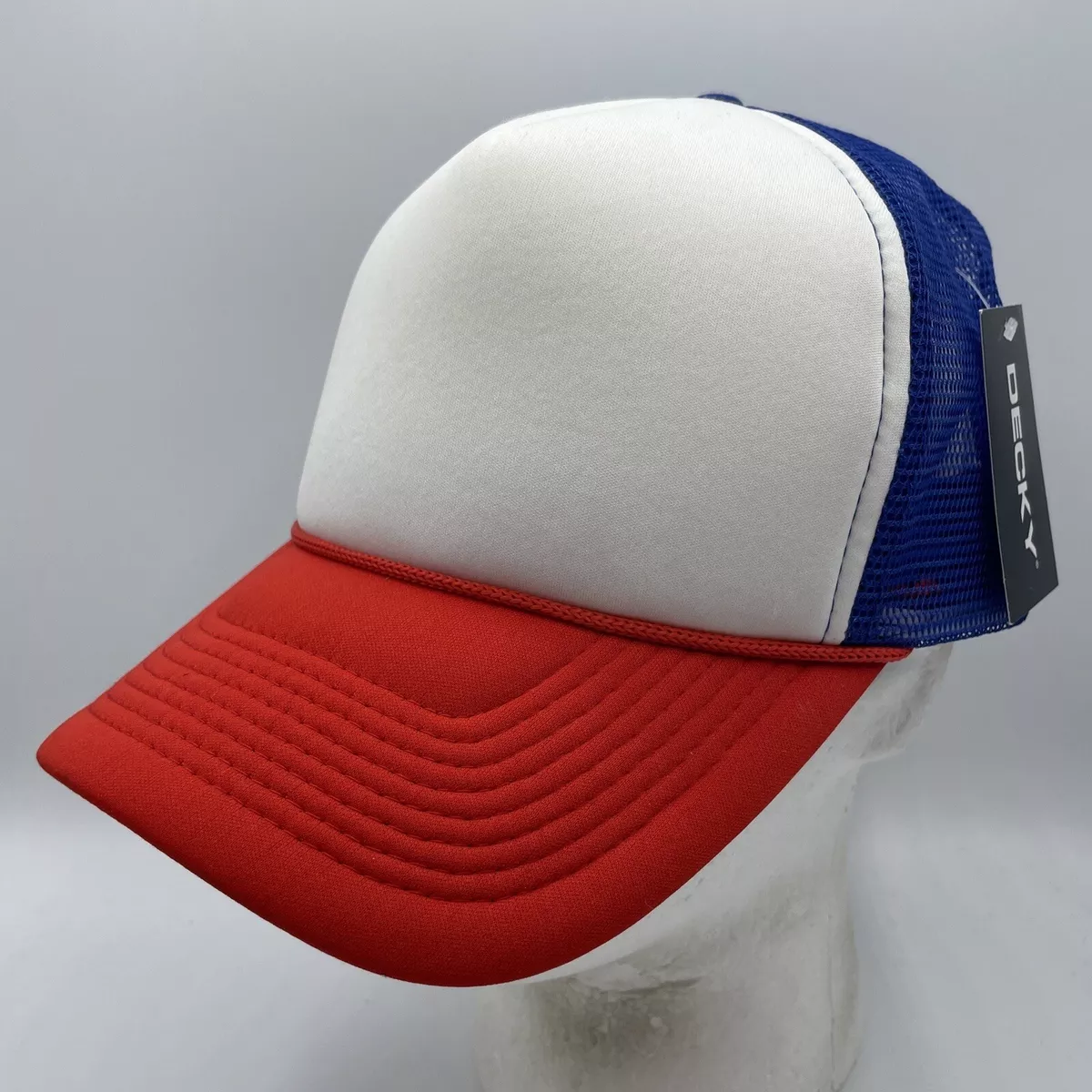 Blank Trucker Hat Decky Adult Snapback One Size Red White Blue Mesh Ball  Cap NEW