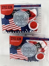  2 invisibobble Sprunchie Red Blue Hair Tie Elastics Americana 2 Scrunchie Ea.