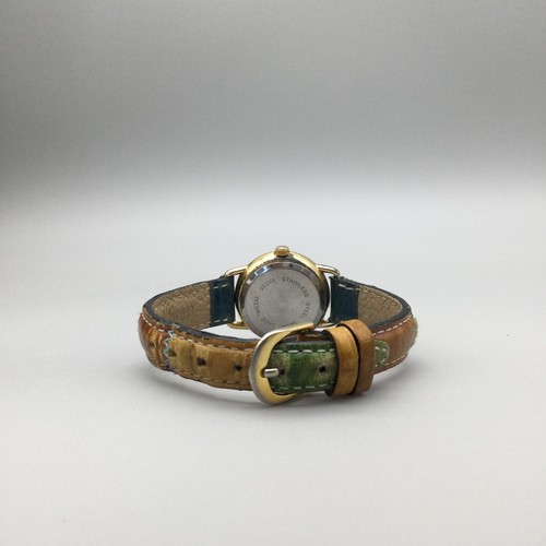 Boca Classics Watch Women 25mm Gold Tone Green Red Brown Patchwork Leather Band - Picture 6 of 16