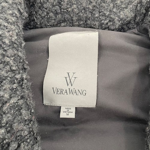Vera Wang Black Down Filled Wool Trim Asymmetrical Moto Zip Vest Womens Medium - Picture 4 of 8