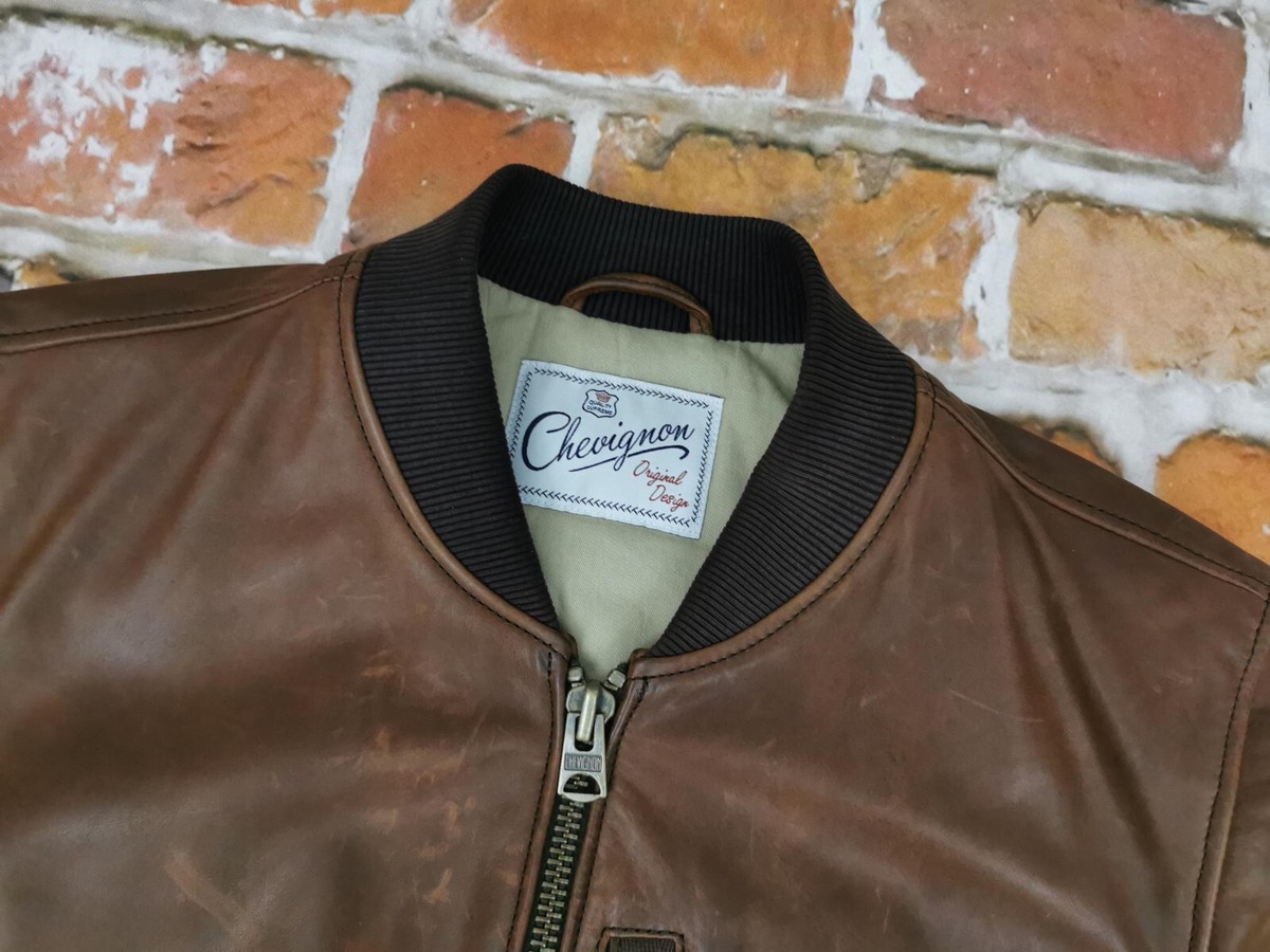 Chevignon Vintage Pilot Leather Jacket Special Air Wear Hot Skies