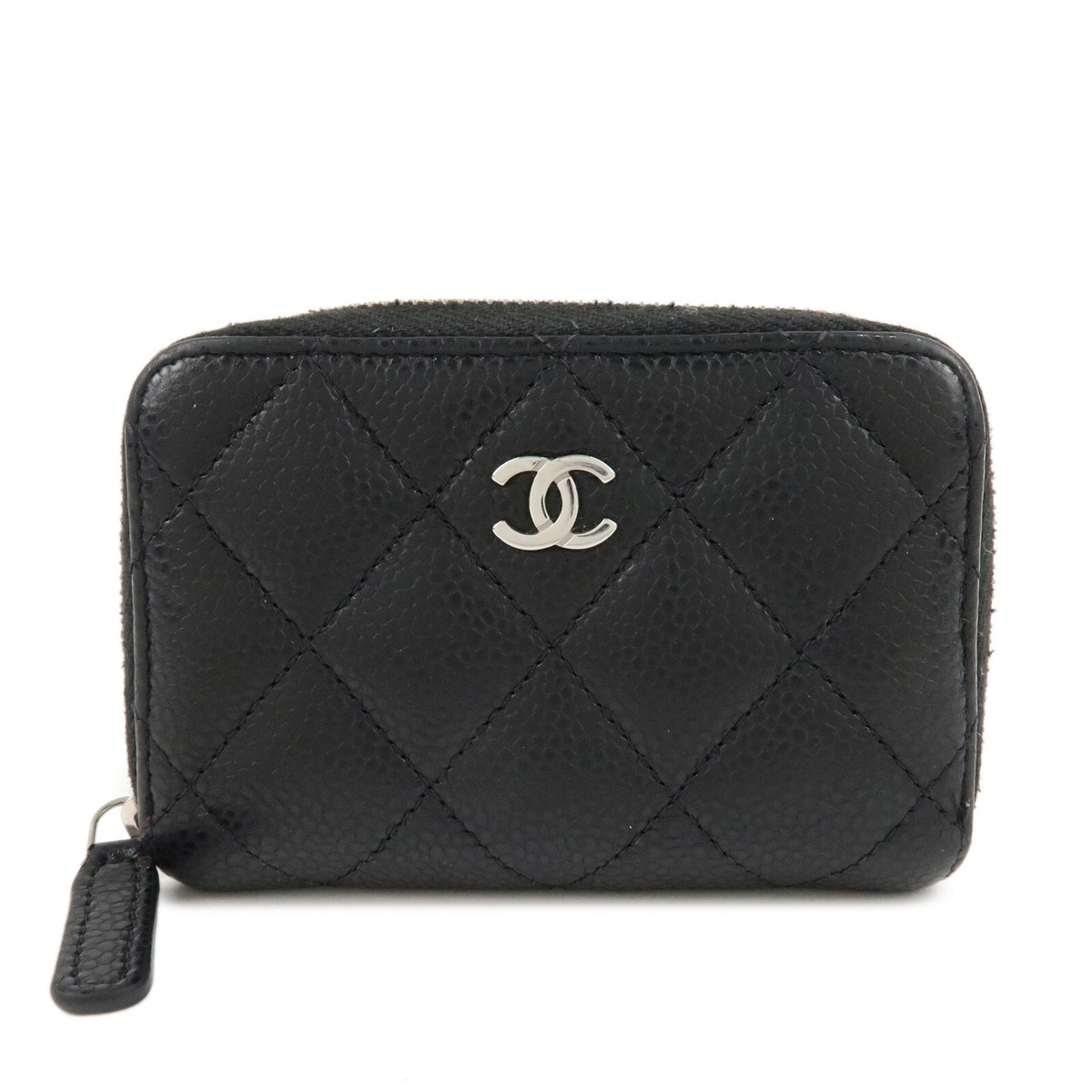 CHANEL - Akematt Auth CHANEL Matelasse Caviar Skin Round Zipper Coin Case