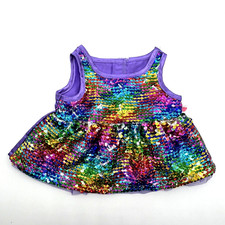 Build a Bear Dress Rainbow Silver Flip Sequin Purple Satin Teddy Clothes Outfit