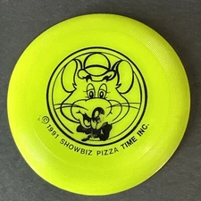 Vtg 1991 Chuck E Cheese 3.5" Green Mini Frisbee Flying Disc Showbiz Pizza Time