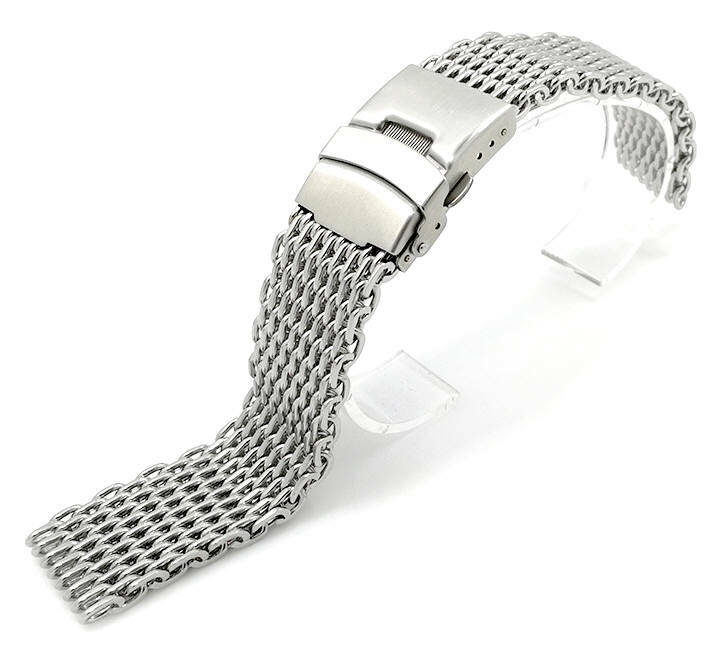18-24MM Steel Metal Shark Mesh Bracelet Watch Band Strap Double Locking Clasp