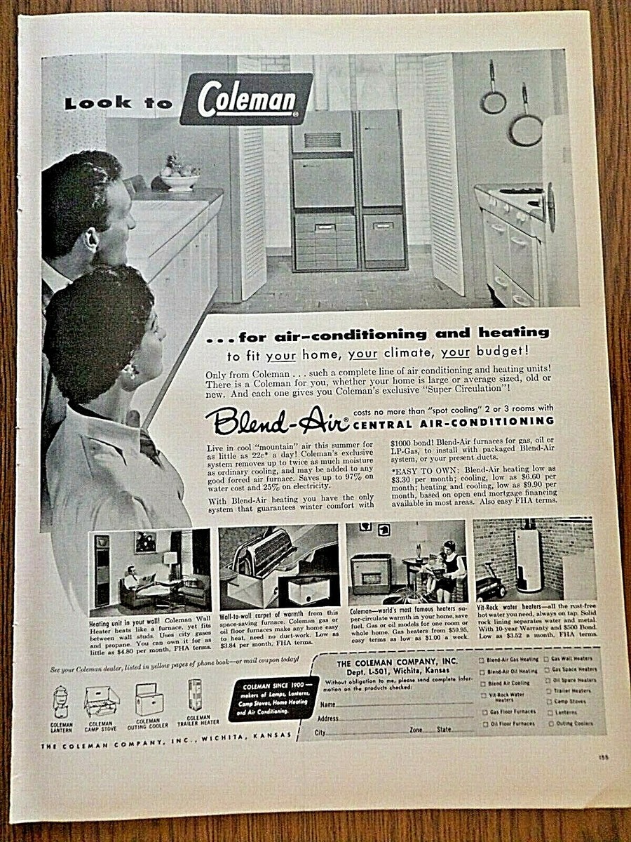 1955 Coleman Ad Blend-Air Central Air Conditioning Heating | eBay
