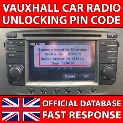  VAUXHALL RADIO ENTSPERRPIN CODE NAVI TOUCH & CONNECT ASTRA CORSA INSIGNIA 