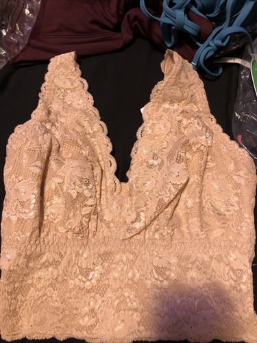 Cosabella BeigeLace Women’s Bralette New Curvy Plungie Long Sz S Clearance