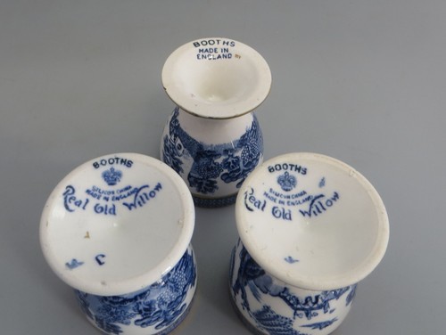 3 x Vintage Booths Real Old Willow A8025 Eggcup Egg Cups, Brown Trellis Gold Rim - Picture 10 of 11