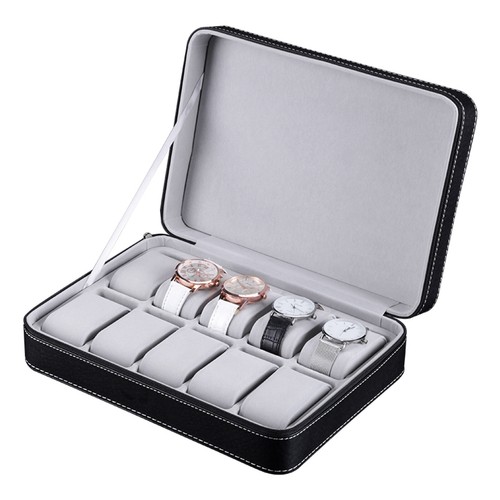6/10/12Slot PU Leather Watch Travel Case Zippered Display Box Storage