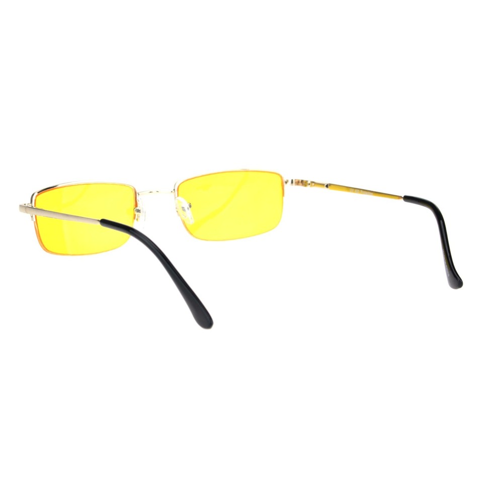 Halves Rims Rectangle Mens Pop Color Lens Half Rim Narrow Rectangular 90s Dad Sunglasses | eBay