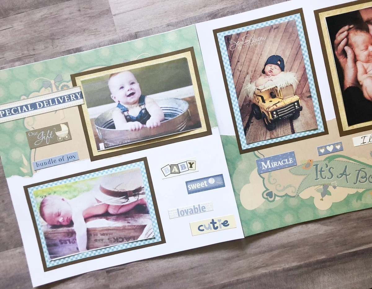 Baby Boy Scrapbook Layouts, Baby Boy Pages, Premade Baby Scrapbook Pages