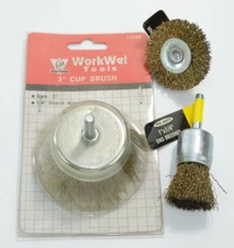 3" Cup Wire Wheel  Brush 1/4" Shank KR Tools 2" x 1/4" & 1" x 1/4 End Brushes
