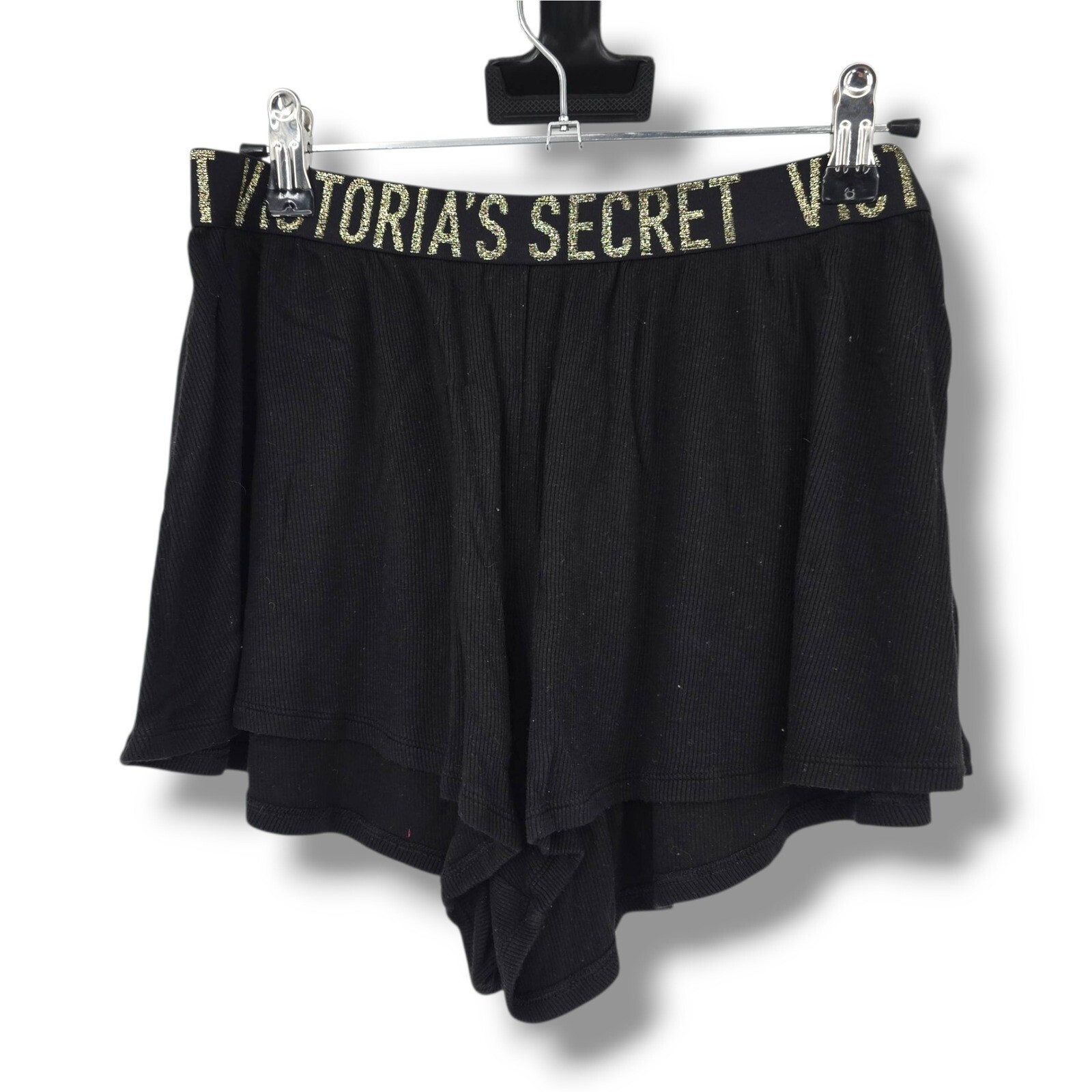Victoria's Secret Sleep Lounge Shorts Ribbed Gold Logo Black L