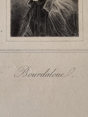 Gravure XIXème portrait prédicateur Louis Bourdaloue par Hopwood
