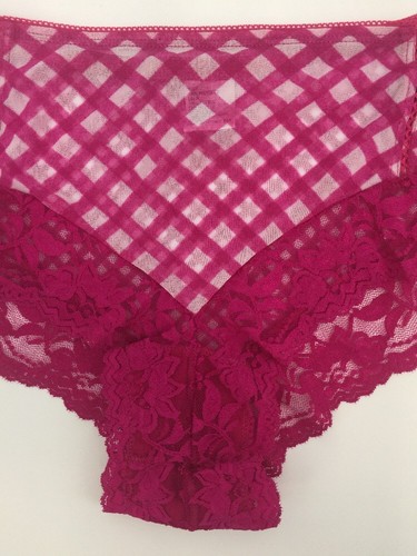 Lace Hipster Panty Underwear Pink Women Regular Size L/7 Cotton Liner Checker - Picture 5 of 11