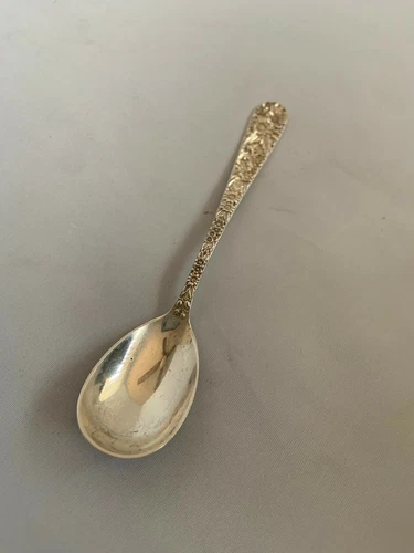 Vintage Kirk & Son Floral Repousse Sterling Silver  Egg Spoon 5 3/8"