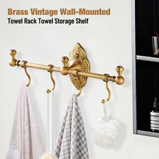 Wall-Mounted Brass Towel Rack Antique Bathroom Towel Rail Holder Bar Shelf Hooks