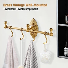 Towel Bar Rack Bathroom Towel Storage Brass Shelf Vintage Wall-Mounted Shelf