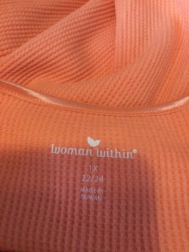 Woman Within Peach Short Sleeve Waffle Knit Top Size 1X 22/24 - Picture 3 of 3