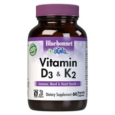 Bluebonnet Vitamin D3 & K2 60 Veg Capsules
