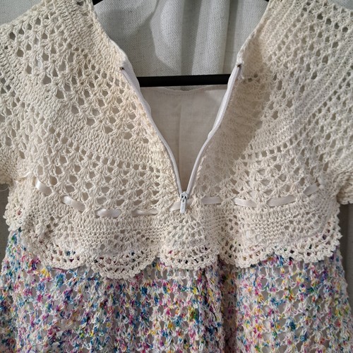 Vintage Lined Crochet Confetti Little Girl Spring Dress, Measurements In Listing - Picture 4 of 6