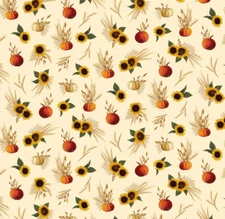 Harvest Minis Ecru Sunflowers & Pumpkins  Cotton Fabric 5460 by the half yard