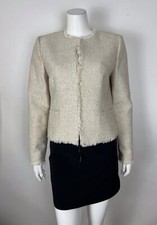 Alice Olivia Women s Tweed Jacket Sequins M Cotton/Linen Blend Cream Lined
