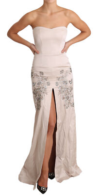 john richmond silver dress JOHN RICHMOND Dress Beige Sequined Flower Flare Ball Gown IT40/ US6 /S RRP  $6000