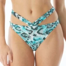 Sundazed Riley Snake-Print Stappy Bikini Bottoms Black Size Small NWT