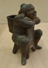 Rare Asian Man Sitting In Chair Metal Match Holder Striker Incense Burner