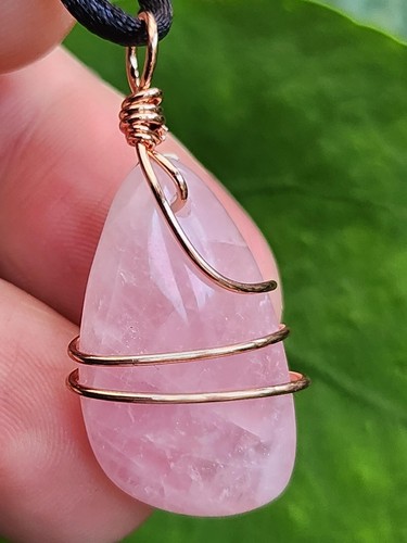 Rose Quartz Necklace Pendant EMF Copper Coil Quartz Wrapped Gemstone Cord Uk - Picture 23 of 23