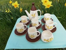 Carlton Ware Mimosa Pattern Coffee Pot, 6 Cups And Saucers & Sugar Bowl
