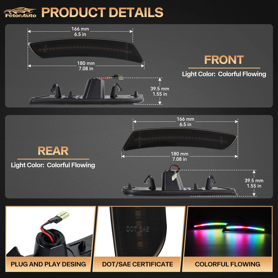 Luz marcadora lateral LED delantera trasera dinámica para Chevy Camaro LS LT SS ZL1 2016-2023 Foto 3 de 4