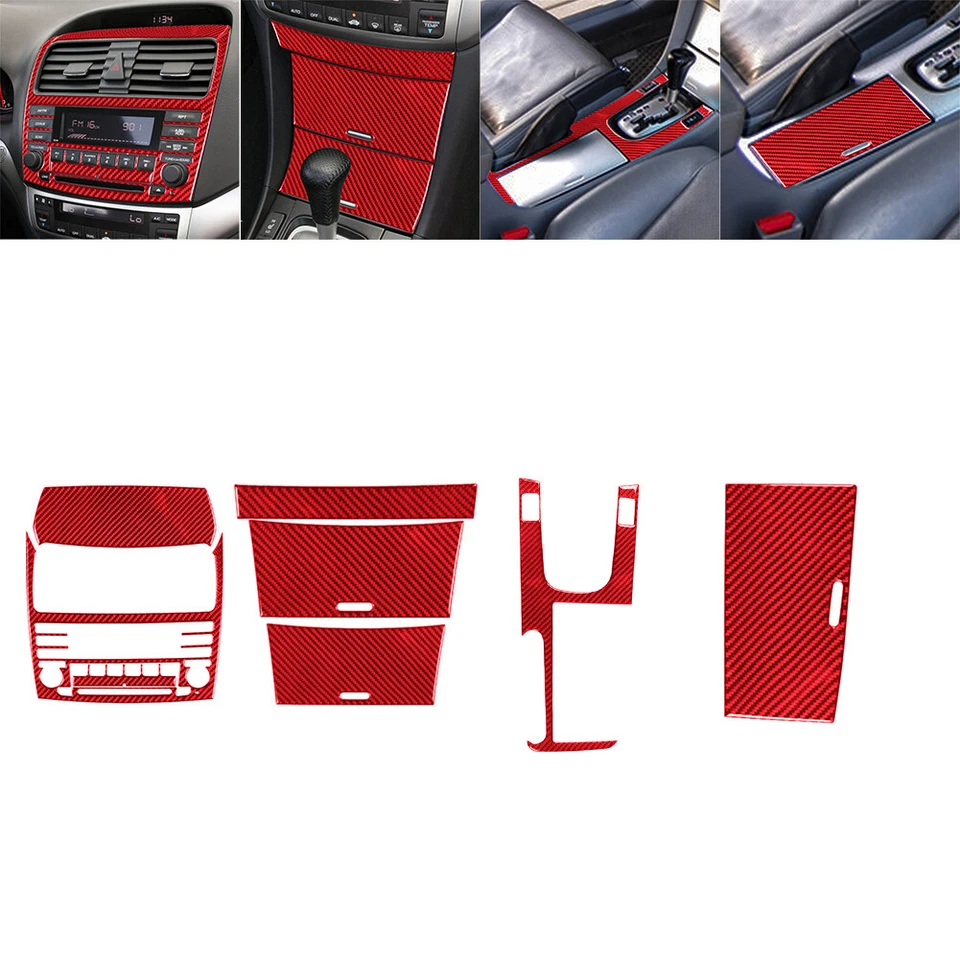 27Pcs Red Carbon Fiber Full Set Interior Kit Cover Trim For Acura TSX 2004-2008 Foto 3 de 4