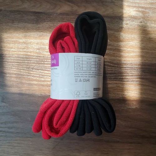 Wonder Nations Girls Fleece Footless Tights 4 Pack Size Small Glitter Red/Black - Picture 3 of 5