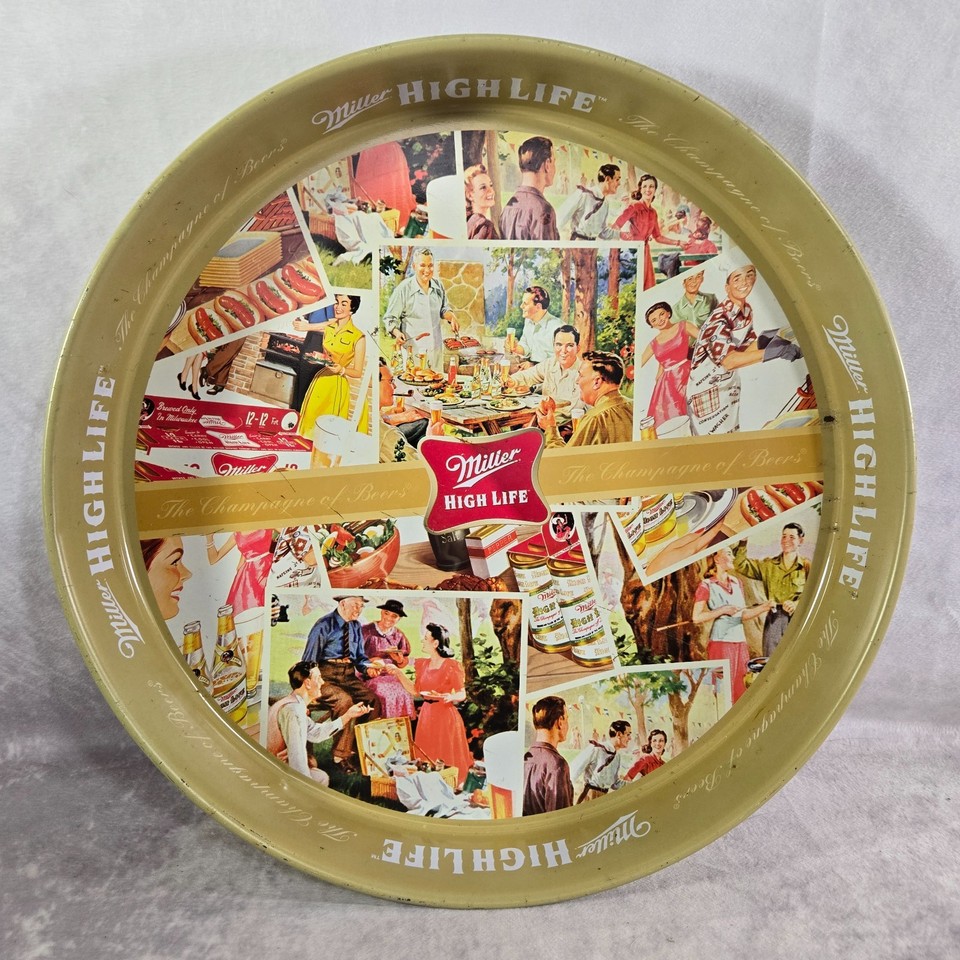 Miller High Life Beer 13" Serving Tray Metal Tin Barware 1950-60's RARE Vintage