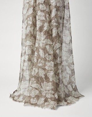 BRUNELLO CUCINELLI WOMEN'S GREEN AND WHITE LINEN FLORAL SCARF MSRP $2195