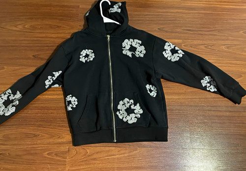 Mens Black/ Denim Tears Cotton CashmerZip Hooded hoodie