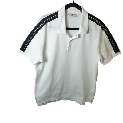 Givenchy Paris Mens White Pique Polo Shirt Logo Tape Shoulder Stripes Large
