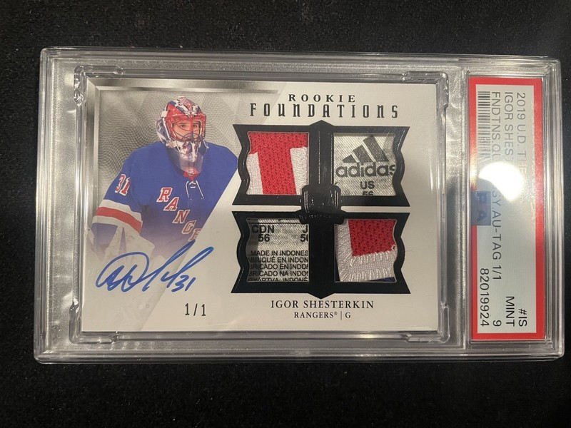 2019-20 Upper Deck The Cup Rookie Patch Auto Igor Shesterkin 1/1 Foundations PSA