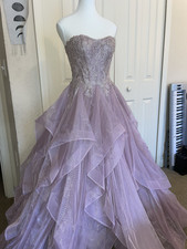 Sherri Hill Strapless Purple Tulle Lace Embellished Formal Gown