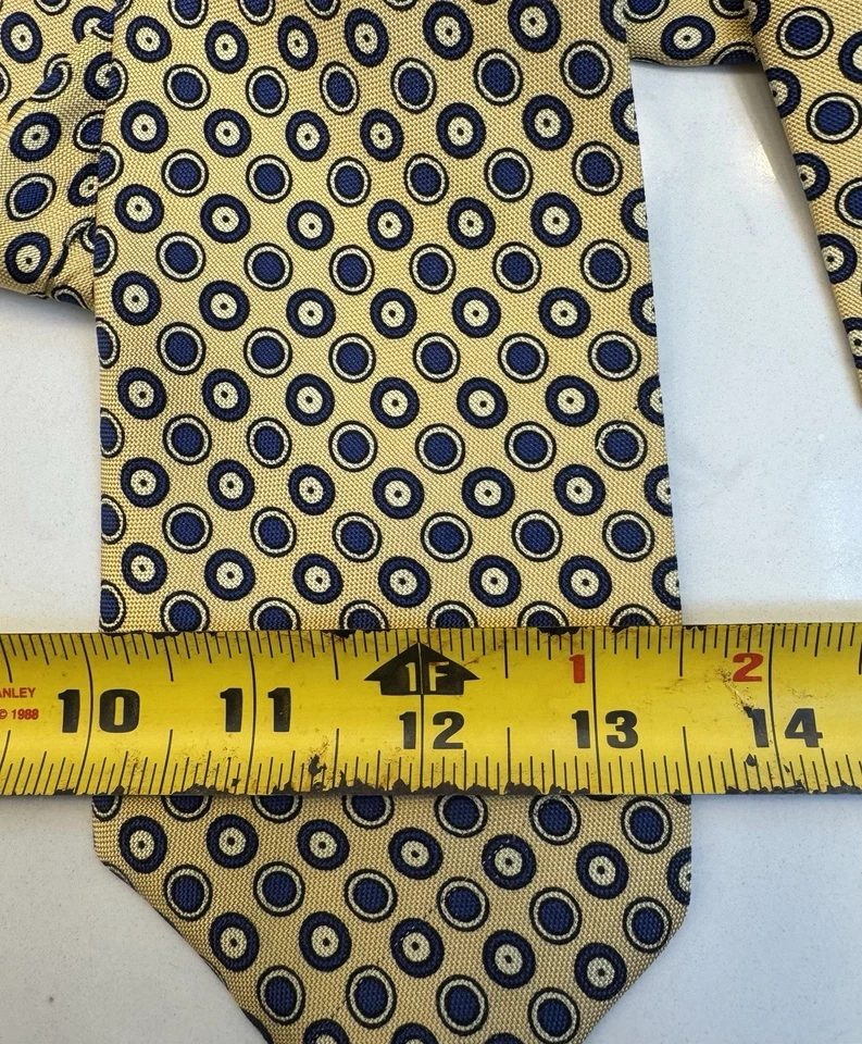 Corbata De Colección Lauren Ralph Lauren 100% Seda Amarillo Azul Geométrica Hecha en EE. UU. Foto 2 de 4