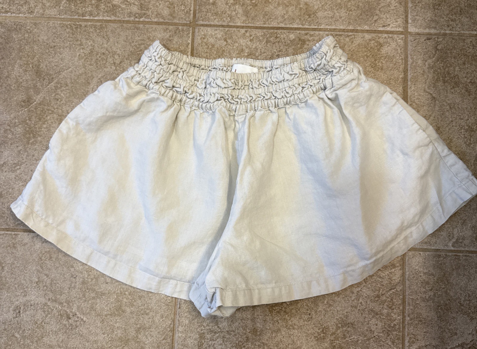 Anthropologie Shorts Womens Small  Tan Linen Smocked Elastic Waist Pull On