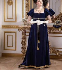 Victorian Dress Empire High Waist Velvet Dress Fancy Princess Evening Ball Gown
