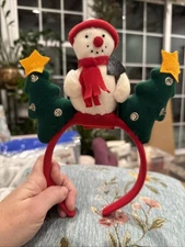 Vintage Christmas Headband Snowmen & Xmas Trees Hair Band Clasp Head Hoop