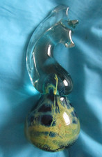 Vintage Mdina Glass Sea Horse Paperweight Signed Blue Green & Clear Glass 15cm