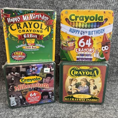 Crayola Sealed Tin Lot 1994 64th Birthday Millennium 40th Birthday Box Sealed