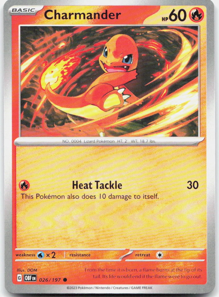 Charmander 026/197 Common Obsidian Flames Pokemon Near Mint