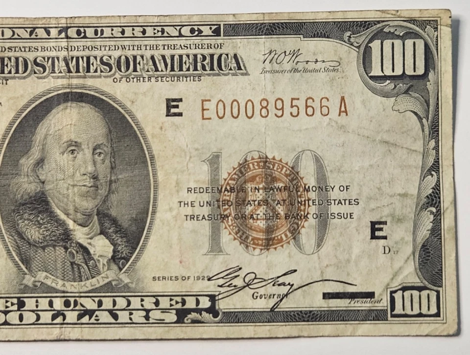 1929 $100 Federal Reserve Bank Note Richmond Va Brown Seal Rare. E00089566A - Image 4 of 4